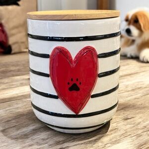 NEW Heartfull Home Paw Print Heart Pet Treats Canister - Size 8x6